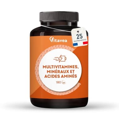 Multivitamines et Minéraux | 25 nutriments dont Vitamine A B C D E, Zinc et Fer | 180 comprimés | Immunité, Fatigue, Cheveux, Peau | Multivitamines Homme et Femme | Fabriqué en France | Vitavea
