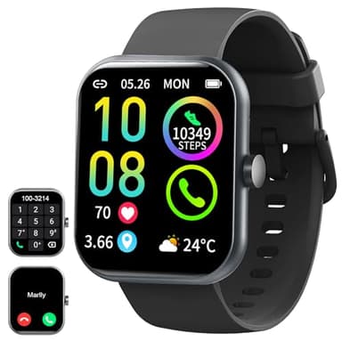 Montre Connectée Homme Femme, 1.96" Montre Connectee Podometre Moniteur Sommeil Fréquence Cardiaque, Smartwatch avec Appel Bluetooth, 113+ Sportifs Montre Sport, IP68 Étanche pour Android iOS, Noir