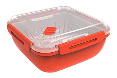 Rotho Memory Microwave Cuiseur à vapeur 1,7l avec tamis pour micro-ondes et cuiseur à vapeur, Plastique (PP) sans BPA, rouge/transparent, 1.7l (19.5 x 19.5 x 9.1 cm)