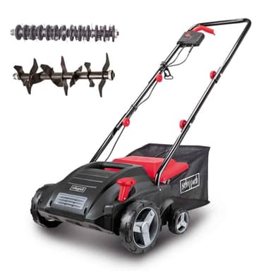 Scheppach Scarificateur électrique SC32 | 1500W | Largeur de coupe 32cm | Bac 30 L | Réglage en hauteur 4 positions/jusqu'à 4mm | Arbre de scarification (16lames) et d'aération (20griffes) inclus