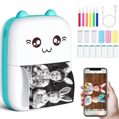 Mini Imprimante Portable, Imprimante Photo Thermique sans Encre avec 13 Rouleaux de Papier, Imprimante Intelligente Bluetooth Compatible avec Android et iOS, pour D'étiquettes, Images, Note (C9-Bleu)