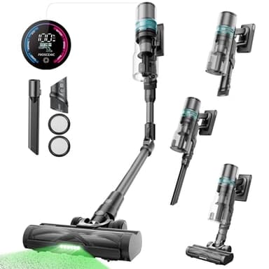 Proscenic P16 Aspirateur Balai sans Fil, 550W 45KPa 65 Mins Aspirateur sans Fil Hyper-Puissant, Tube Pliable,Technologie GreenEye,Brosse Anti-Emmêlement Pour Tapis,Poils Animaux, Sol Dur et Voiture