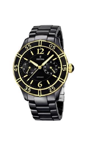 Festina Montre Femme Analogique Acier Inoxydable Céramique Noir - Quartz Multifonction - Verre minéral Haute résistance - Étanche 5 ATM - Special Prices F16634/2