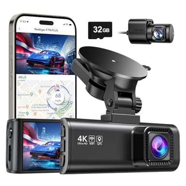 REDTIGER 4K Dashcam Voiture Wi-FI GPS Caméra Voiture 3,18“ Dashcam Avant et Arrière Grand Angle 170°, Caméra Embarquée Voiture G-Capteur,Stationnement Mode, Vision Nocturne, Enregistrement en Boucle