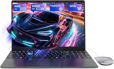 15,6" Ordinateur Portable 16Go RAM 512Go SSD, PC Portable Celeron N5095 CPU, Ouverture à 180° du Portable, Laptop Computer avec écran FHD 1080P, WiFi5, Bluetooth4.2, USB3.0, Webcam, Touch ID