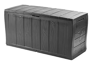 Keter Coffre en Résine Fait de Panneaux avec Effet Bois, Avec Roues, Verrouillable, 117 x 45 x 57,5 cm, 270 Lt, Gris Graphite