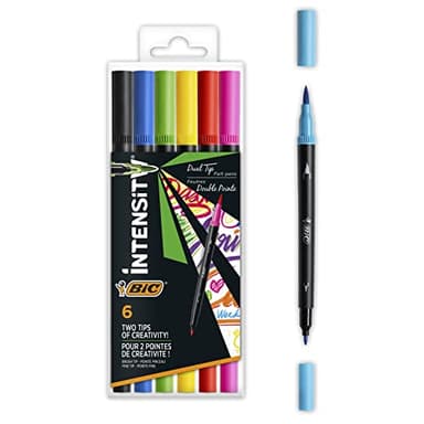 BIC Intensity Lot de 6 feutres double pointe pour peindre en 6 couleurs différentes, avec pointe épaisse et fine