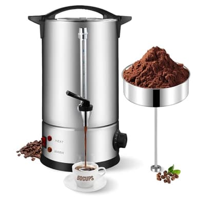 Umisu Percolateur à Café 8L avec Acier Inoxydable Filtre, 50 Tasses Cafetière Commerciale En Acier Inoxydable, Maintien au Chaud, Pour Événements Et Traiteur, Pour Appareil Chauffe Eau Thé Chocolat