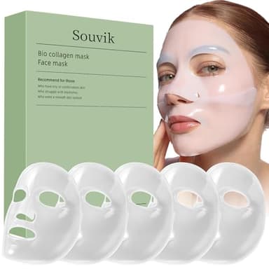 Souvik Masque collagene visage korean,5 Pièces bio-collagen real deep masque collagene,masque de nuit collagene visage,soins pour le visage,resserrement des pores, traitement des rides 39g
