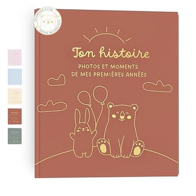 HuBorns - Livre de Naissance Bébé pour Coller des Photos et Écrire avec plus de 50 Pages et Autocollants, Album Photo Bebe de Première Année jusqu'à ses 5, Idéal comme Cadeau Naissance Fille et Garçon