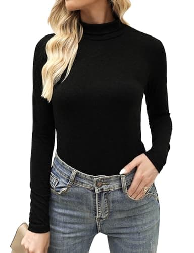 Aottori sous Vetement Thermique Femme Haut Thermique Roulé Manches Longues Chauds sous-Vêtements Thermiques Léger Pull Thermique Haut T-Shirt Hiver Automne Noir M