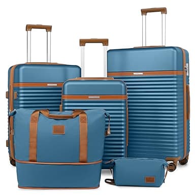 Joyway Set de Valises 5 PCS, Ensemble Bagages - 20/24/28'', Valise de Voyage Grand Espace, Roues Pivotantes à 360° Serrure TSA et Léger Durables Comprenant 1 Trousse de Toilette 1 Sac