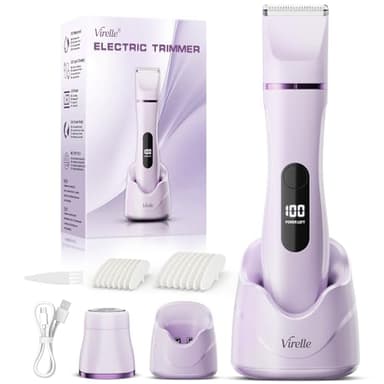 Rasoir Electrique Femme - Tondeuse Femme Intime Tout-En-Un (Visage, Jambes, Aisselles & Corps) Tondeuse Bikini Rasoir Maillot avec 4 Peines, Écran LED & USB-RechargeStation, Cadeaux Anniversaire