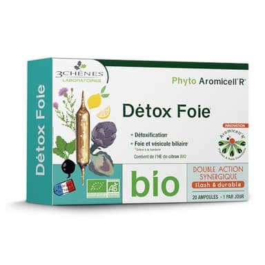 PHYTO AROMICELL'R Détox Foie - 20 Ampoules| Détoxification Naturelle avec Citron Jaune, Radis Noir et Bardane | Soutien Foie et Vésicule Biliaire | 3 CHENES LABORATOIRE