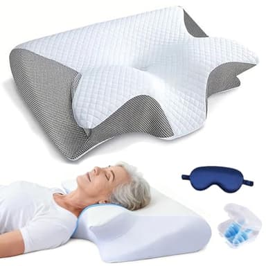 Générique Oreiller Nuviya Papillon 3.0,Nuviya Oreiller Anti Ronflement Ergonomique Cervical MéMoire De Forme OrthopéDique,Coussin De Sommeil CôTé/Dos avec Taie Amovible (Gris)