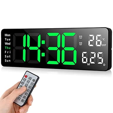 Fuloon Horloge Murale Numérique LED avec Télécommande Positif Compte à Rebours Luminosité Réglable Pendules Murales pour Salon Cuisine Bureau Gymnase (13 Pouces, Vert)