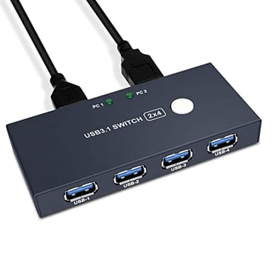USB 3.0 Switch Commutateur 4 Ports USB pour 2 PC USB Switch 2 in 4 out, Connecté à des Imprimantes des Claviers,Souris,Disque Dur et Autres Périphériques USB, avec 2 Câbles USB 3.0 Inclus