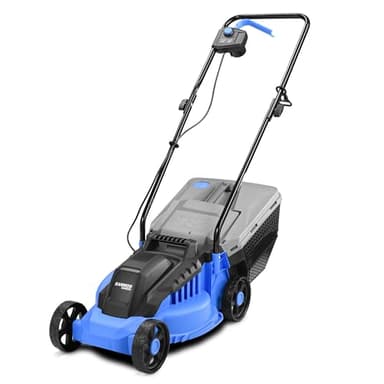 Kanwod Tondeuse à Gazon électrique 1200 W, Largeur de Coupe 34 cm, bac de ramassage 30 litres, Hauteur de Coupe réglable sur 3 Niveaux de 30 à 70 cm, 3400 TR/Min
