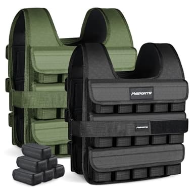 MSPORTS Gilet lesté de qualité supérieure pour homme et femme – Réglable de 5 à 29,5 kg, gilet de course, de marche, gilet d'entraînement de style tactique pour le crossfit, la force, le cardio et les