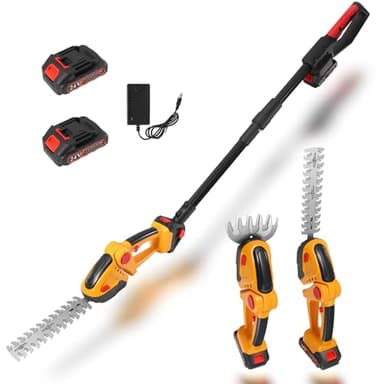 Taille Haie Télescopique sans Fil, 2Pc 24V 1.5Ah Batterie Taille-Haies sur Perche, Taille-haie Lame de 13⌀7cm/35⌀6cm Power Share Coupe avec Longue Manche 1,6m Tête de Scie sur Perche