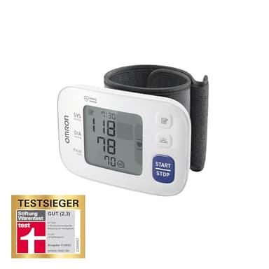 Omron - Tensiomètre au poignet (13,5–21,5 cm) RS4 HEM-6181-E, numérique, capteur de positionnement à LED, technologie Intellisense, guide d'enroulement du brassard, détection d'hypertension