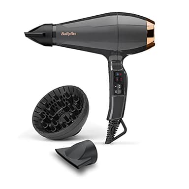 BaByliss Sèche-cheveux Air Pro avec Diffuseur - Fabriqué en Italie, Moteur Professionnel AC, Sèche-cheveux puissant 2200W, Technologie ionique Anti-Frisottis, 2 températures & 2 vitesses, Noir, 6719DE