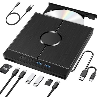 Lecteur DVD Externe, USB3.0 Externe, Lecteur DVD Externe avec Lecteur de Carte SD/TF, graveur/Lecteur DVD RW Portable, Lecteur CD Externe pour Ordinateur Portable