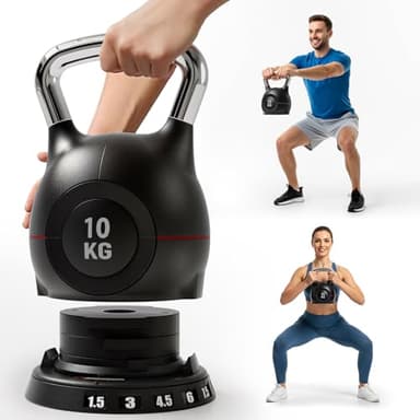 Kettlebell Réglable 10 kg 20 kg, 7-en-1 Kettle bells, 7 Niveaux de Poids, Idéal pour Fitness & entraînement à domicile, Compact & Peu Encombrant (Rosa, 20 kg) (Noir, 20KG) (Noir, 10KG)