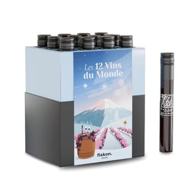 FLAKON - Coffret Dégustation Œnologique – 12 Vins du Monde à Découvrir – Sélection Exclusive par Meilleur Sommelier – Expérience Œnologique à Partager pour un Voyage des Sens