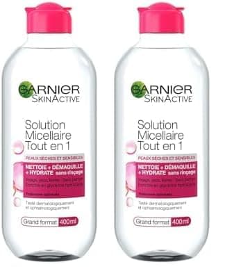 Garnier - SkinActive - Solution Micellaire Tout en Un - Peaux Sèches et Sensibles - Grand Format 400 ml (Lot de 2)