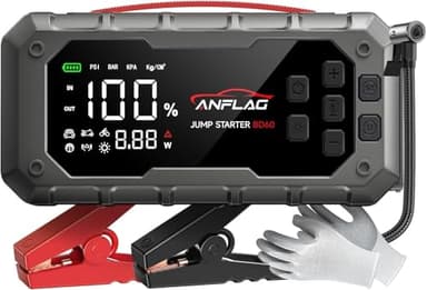 ANFLAG 8000A Booster Batterie Voiture avec Gonfleur 160PSI, 26800mAh Démarreur Batterie avec PD65W Charge Rapide et LED, 12V Booster Voiture Puissant, Bloc d'alimentation avec compresseur