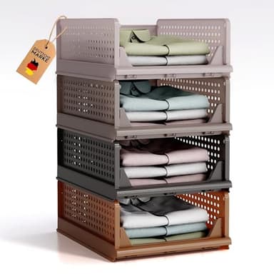 RMAN 4 pcs Boite Rangement Vetement pour Penderies Organisateur Armoire Vetement Pliable et Empilable Organisateur Tiroir Coulissant pour Vetements, Dressing, Brun Chaud, pour l'automne et l'hiver