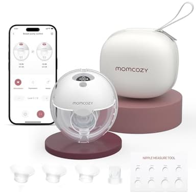 Momcozy M5 Smart Tire-lait Électrique Main Libre, Tire-lait Portable Contrôlé par Application, Pompe Électrique Sans Fil, 3 Modes 9 Niveaux d’Aspiration, Téterelle 24 mm(Gris, 1 Pièces)
