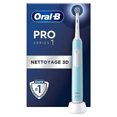 Oral-B Pro 1 Brosse À Dents Électrique Bleue, Un Capteur De Pression Pour Protéger Les Gencives Et Les Dents Sensibles, Avec Des Accessoires, 1 Brossette De Rechange, Douce Et Ronde, 1 Chargeur