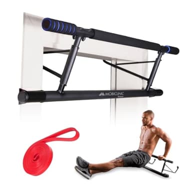 Mobiclinic® Fitness, Barre de Traction Suspendue, sans Outil, K5, Max. 200 kg, avec poignées élastiques en Mousse antidérapante, Acier, Réglable 70-92 cm, Exercices à Domicile, Rangement Facile