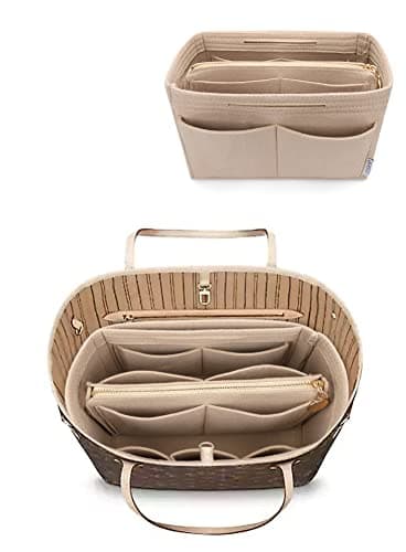 LEXSION Organiseur de sac à main en feutre avec fermeture éclair pour sac fourre-tout Speedy Neverful PM MM, 1-Beige, M