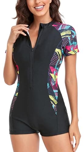 Maillot de Bain Femme Shorty Gainant Anti UV 1 Pieces Manche Longue Maillot Combinaison Surf Piscine Tag XL=EU M