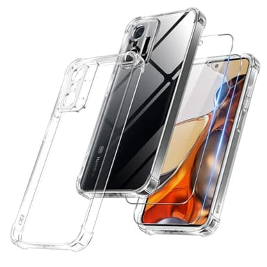 Vauki Coque pour Xiaomi 11T 5G / Xiaomi 11T Pro 5G avec 2 Protection D'écran Verre Trempé, TPU Bumper Transparente Case, [Coussin d'air Intégré] Antichoc Antirayures Mince Housse, Transparent
