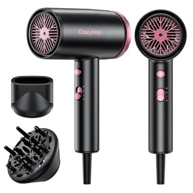 CrazyMar Seche Cheveux Professionale,350M Ions Négatifs,5X Sèche-Rapide et Puissant,Léger et Compact avec Diffuseur,3 Vitesses/Températures - Pour Maison,Salon, Voyageurs et Coiffeurs (Noir)
