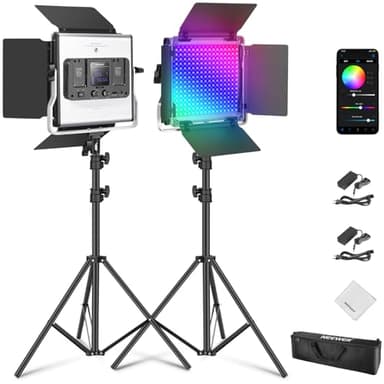 NEEWER 660 Pro II RGB Lampe Vidéo avec Contrôle App et Trépieds, Pack de 2 50W Éclairage Panneau LED avec 7000lux CRI97+ 3200K~5600K Lumiere pour Streaming de Jeux Enregistrement Youtube Photo Studio