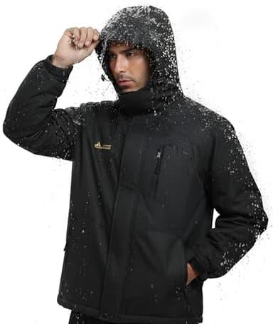 Mnking Veste Ski Homme Imperméable Polaire Veste Softshell Montagne Snowboard Hiver Chaud Coupe-vent Manteaux avec Capuche Amovible Extérieur CFY226M-Black-M