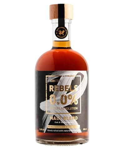 REBELS 0.0% Alternative Whisky sans alcool 500 ml | Malt Blend | Distillé deux fois pour un arôme intense | Boisson fabriqué en Suisse | Végan | Idéal pour mixer un cocktail sans alcool
