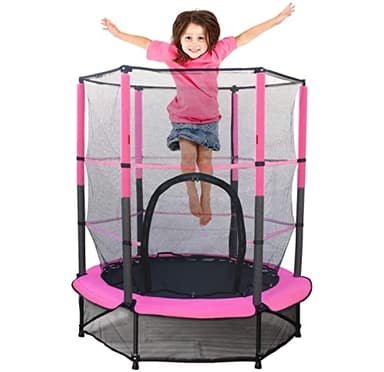 Trampoline de 140 cm pour Enfants avec Filet de Sécurité-Fermeture éclair Intégrée en Acier Robuste,pour Entraînement à Sauter,pour Activités Intérieures et Extérieures (Rose)