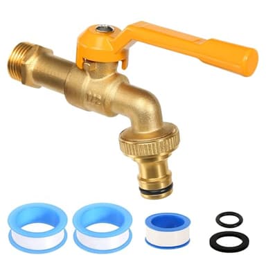 Robinet 1/2 Pouce Jardin, Robinet à Bille en Laiton Extérieur Ingélif -20℃ Robinets D'écoulement Résistant à la Chaleur 120℃ Robinets Premium, Extérieur avec Raccords de Tuyau