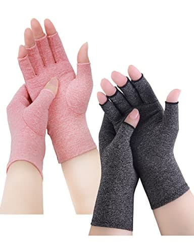 AovYoo 2 Paires Gants Arthrose Femme Main Gant Compression pour Rhumatismes, Gants pour Syndrome de Raynaud, Soulagement de la Douleur Rhumatismale, RSI, Canal Carpien (Gris+Rose, M)