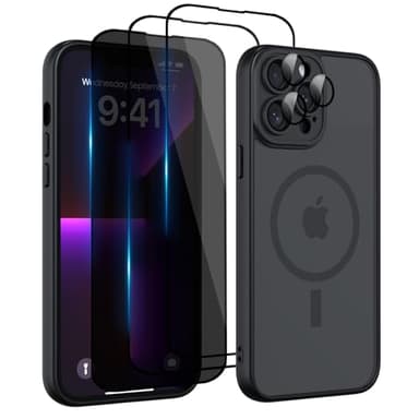 Nupcknn Magnétique Coque pour iPhone 14 Pro Max avec Magsafe avec 3 Verre Trempé [HD+HD+Confidentialité][Caméra de Protection complète] Coque Antichoc translucide Mat arrière Anti-Rayures