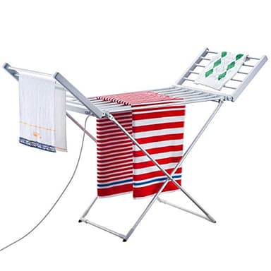BAKAJI Étendoir à Linge électrique, Puissance 220 W, séchoir à Linge Chauffant Pliable avec 20 Barres étendoirs à Linge en Aluminium (148 x 53 x 90 cm)