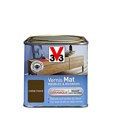 V33 Vernis intérieur Mat meubles & boiseries, Chêne foncé 0,5L