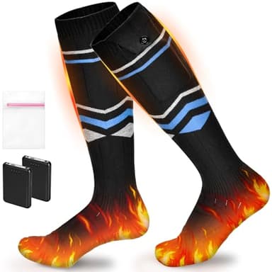 Chaussette Chauffante, 5000mAh Chaussettes Chauffantes Rechargeables avec 4 Températures, Grande Surface de Chauffage, Chaussettes Lavables pour la Chasse d'hiver/Ski/vélo, Unisexe 36-44 - Bleu