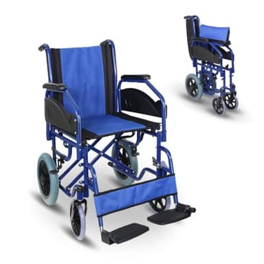 Mobiclinic®, Fauteuil roulant pliable, Maestranza, Freins de stationnement, Siège 45 cm, Repose-pieds amovibles, Accoudoirs pliants et rembourrés, Petites roues, Robuste, Couleur bleue